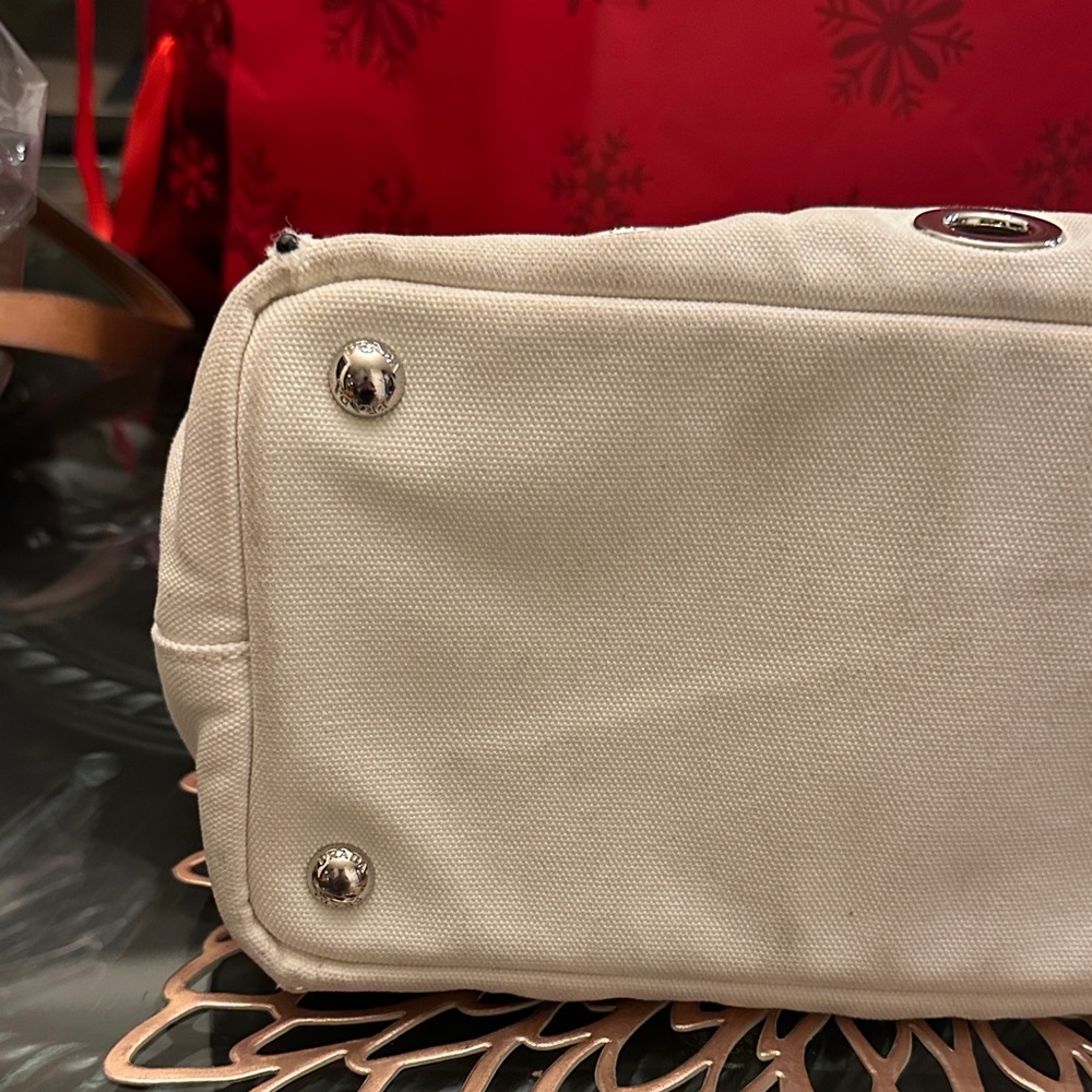 Prada Canapa Cream Canvas Tote Bag Chic and fun! - Picture 6 of 9